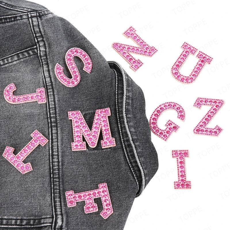 5.5cm 3D Rhinestone Pink Patches Letter Alphabet Patch Iron on Letters Words