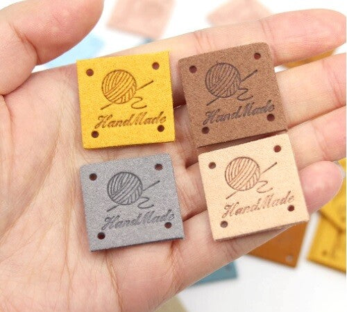 Faux Suede Leather Labels Hand Made Clothing Tag Label Tags 25x25mm
