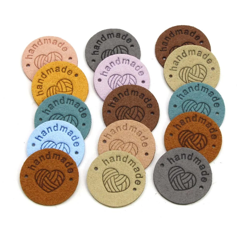 Faux Suede Leather Labels Handmade Round Hand Made Clothing Tag Label Tags 25mm