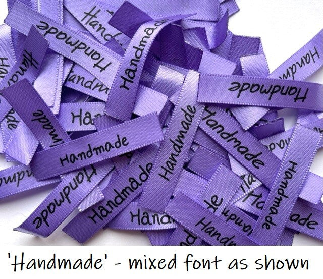 Fabric Labels 'Handmade' Hand Made Sew On Craft Clothing Label Tags 50x10mm #2 - Lilac
