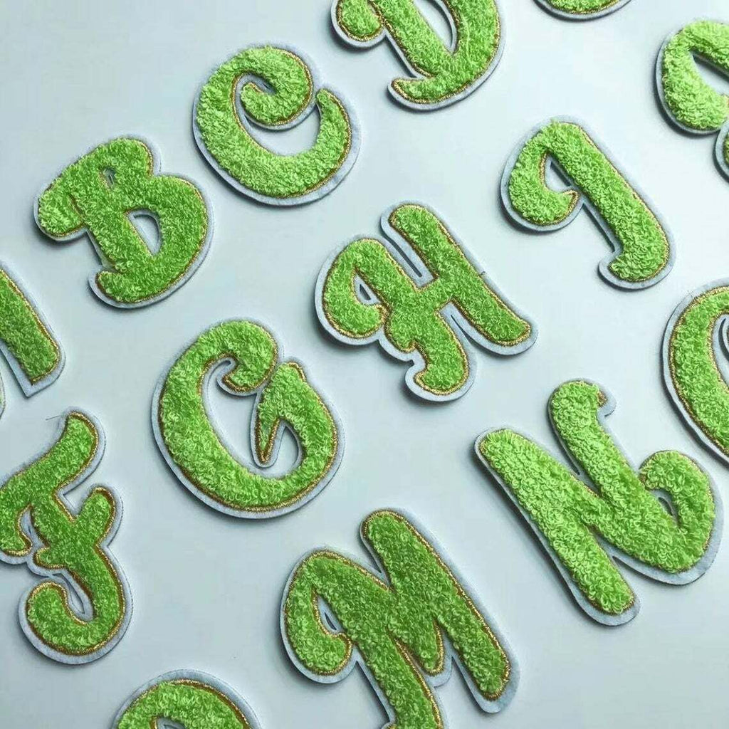 Lime Green Chenille Patch Letter Patches Iron on Sew on Alphabet Embroidered