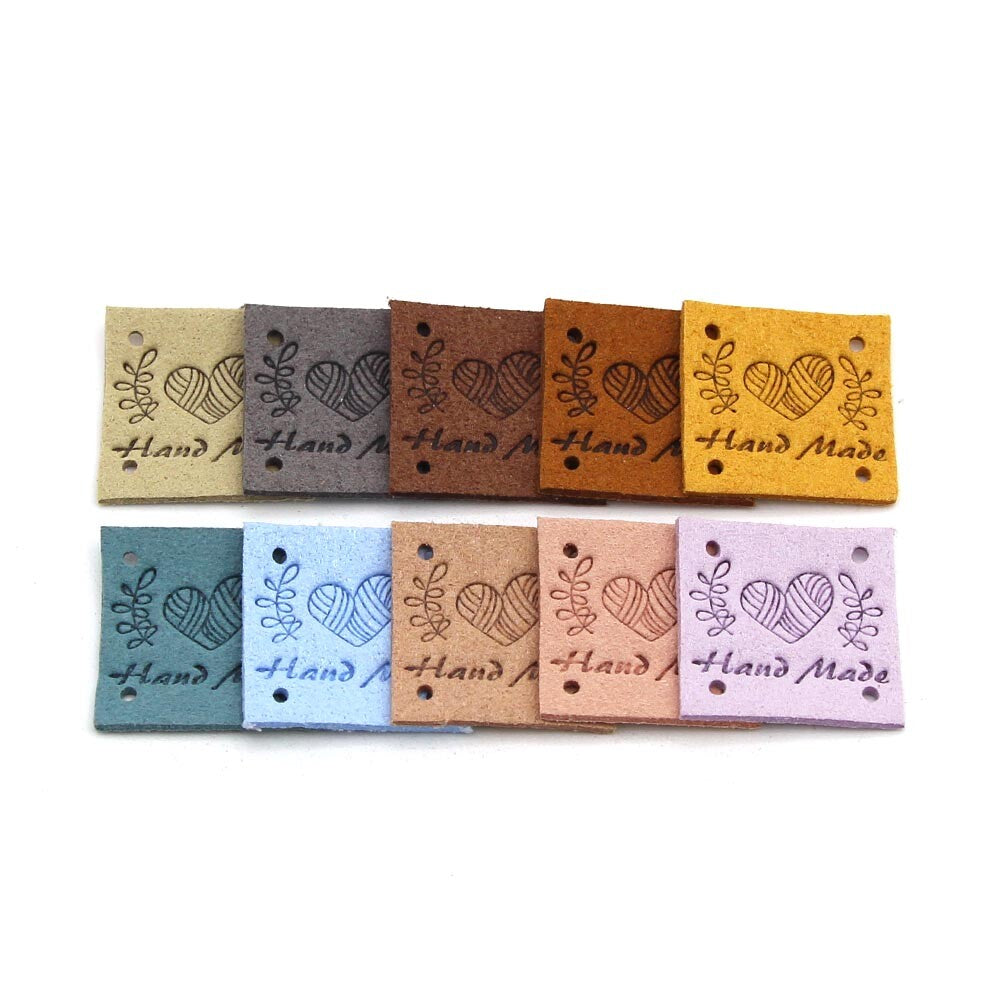 Faux Suede Square Labels Hand Made Heart Clothing Tag Label Tags 25x25mm