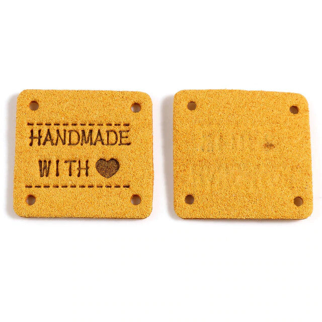 Faux Suede Labels Handmade with Love Square Clothing Tag Label Tags 25x25mm - Design 2