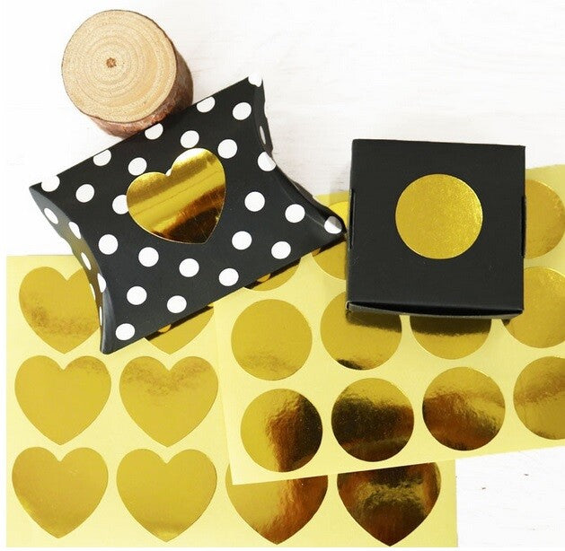 Gold Heart Circle Paper Labels Heart Gift Food Craft Stickers Seal Sticker Love