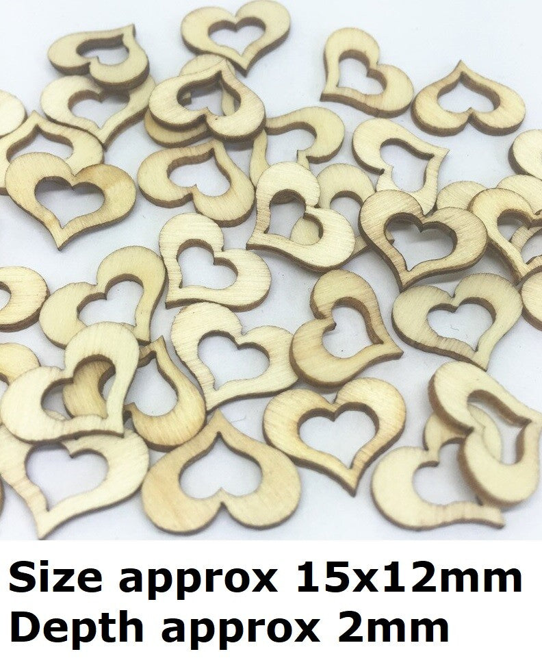 Wedding Valentine Table Decoration Scrapbook Wooden Hearts Worded Love Confetti - Hollow Hearts 15x12mm