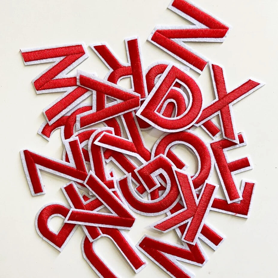Red Letter Patch Iron on Sew on Alphabet Embroidered Letters Patches 5.5cm