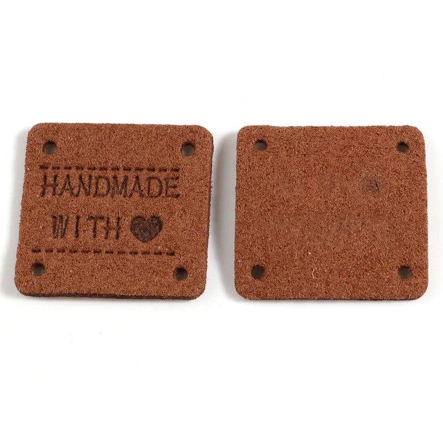 Faux Suede Labels Handmade with Love Square Clothing Tag Label Tags 25x25mm - Design 4