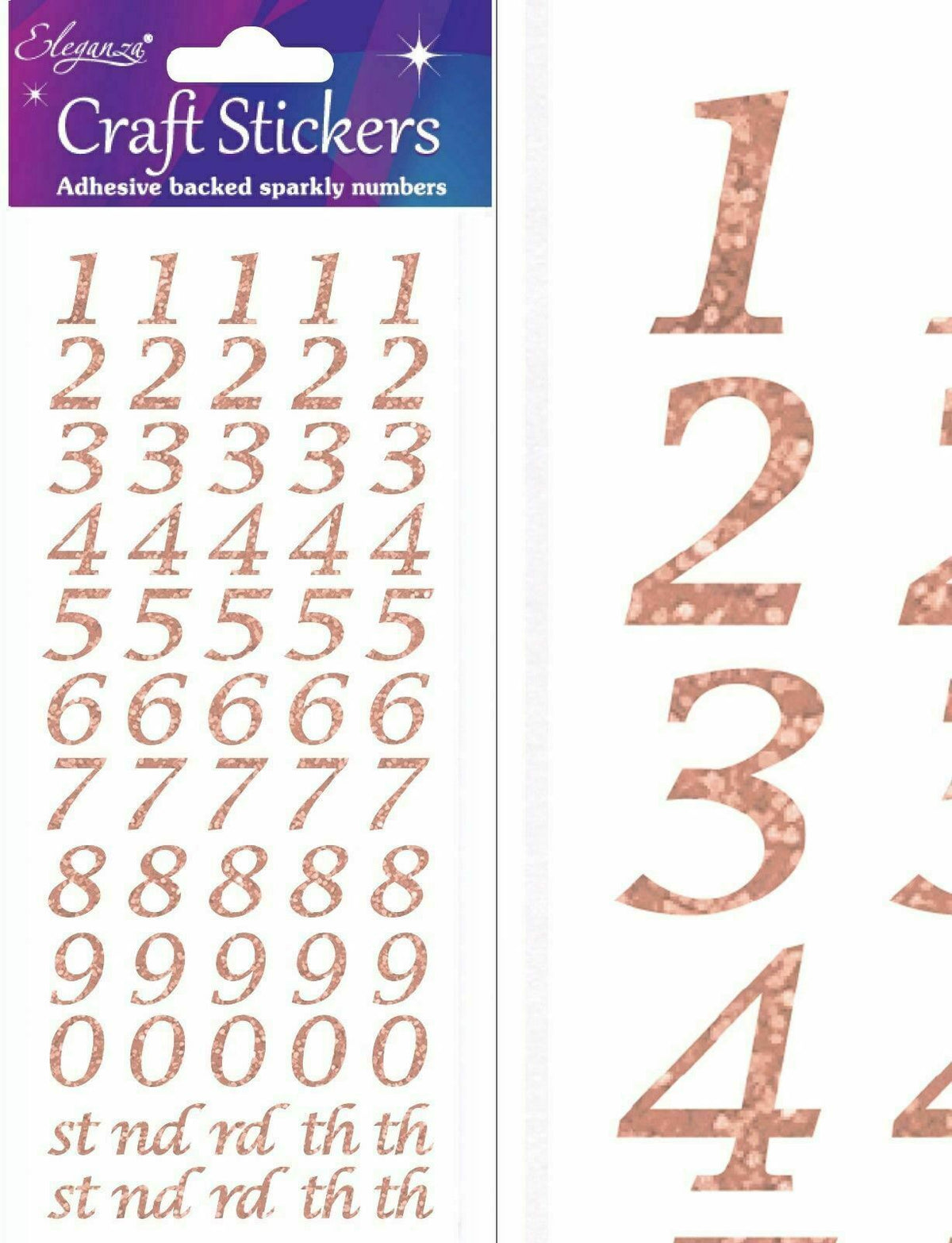 Self Adhesive Glitter Diamante Letters Number Alphabet Stickers Peel Off - Numbers Rose Gold Stylised