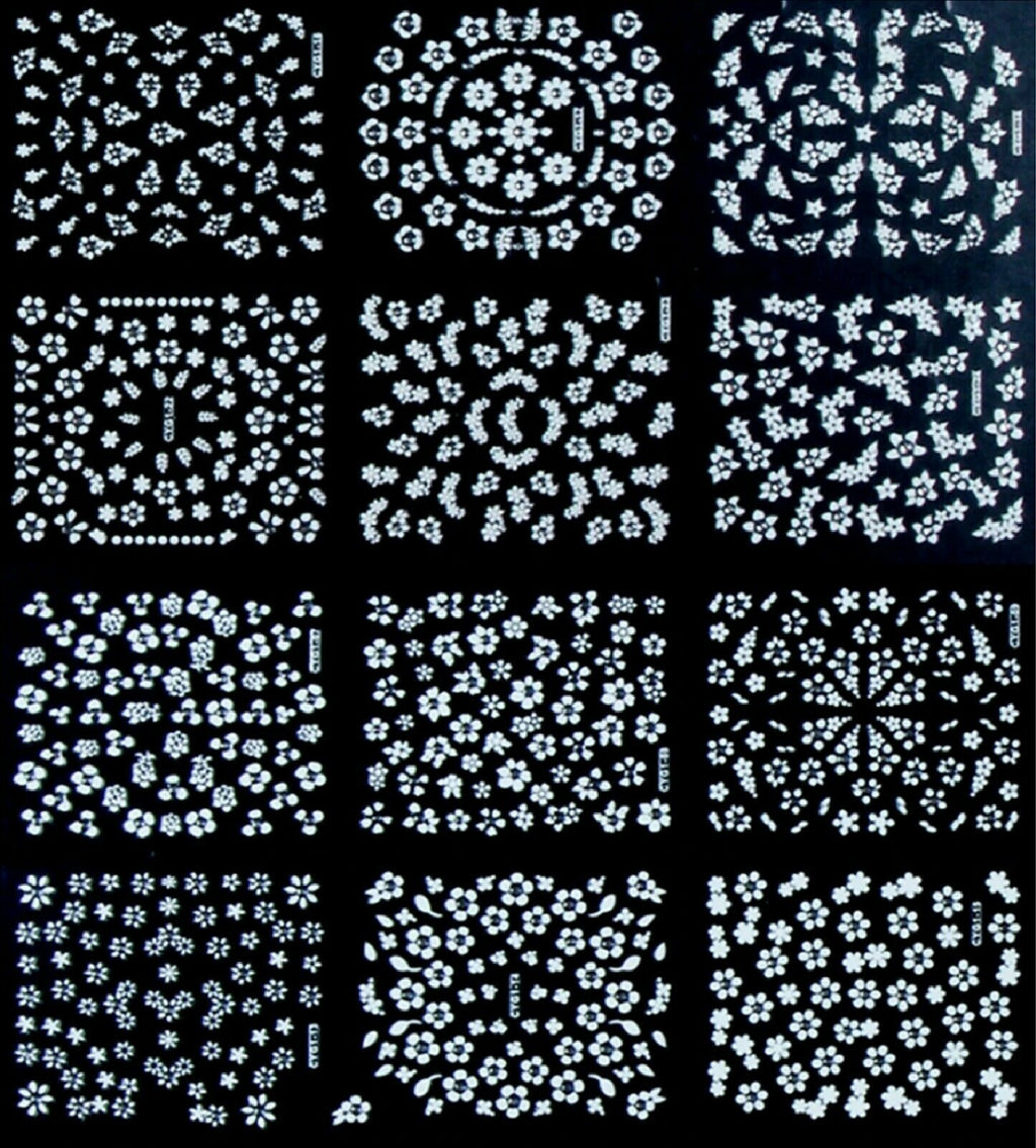 1 Sheet of 3D Nail Art Lace Stickers Decals Transfers Flowers Black White