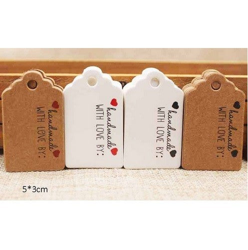 5x3cm Craft Paper Tags 'Handmade with Love by' Hand Made Gift Tag