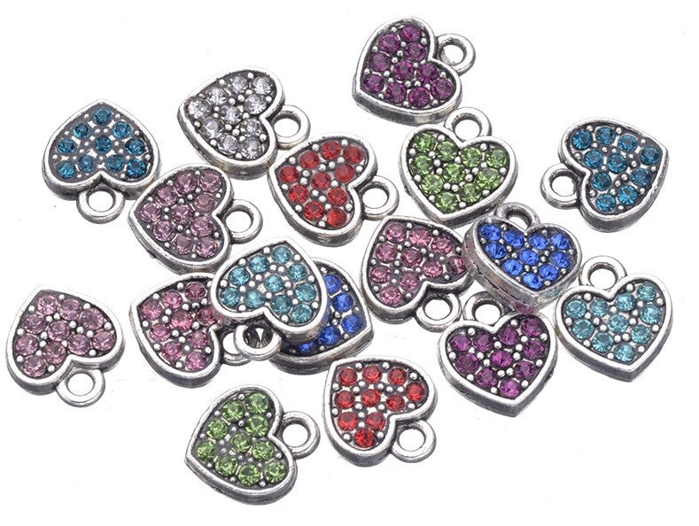 Rhinestone Heart Charm Pendant Jewellery Findings Handmade Crafts Size:10x9.5mm