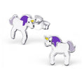 Sterling Silver White & Purple Magical Unicorn Stud Earrings & Gift Box