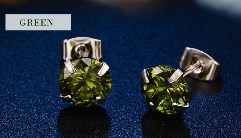 CZ Cubic Zirconia Crystal Cute 8mm Stud Earrings Prom Party 7 Colours & Gift Bag - Green