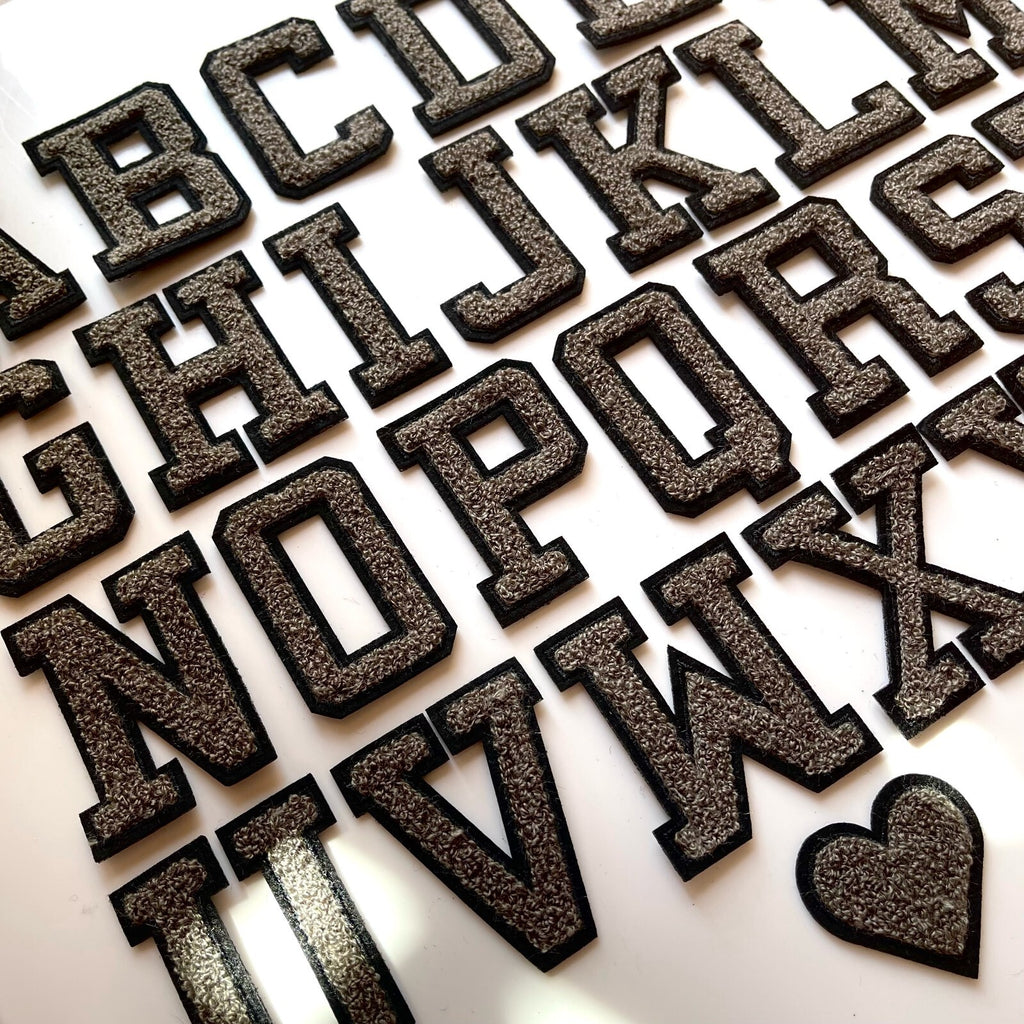 3D Grey Varsity Chenille Patch Letter Patches Iron Sew on Alphabet 5cm