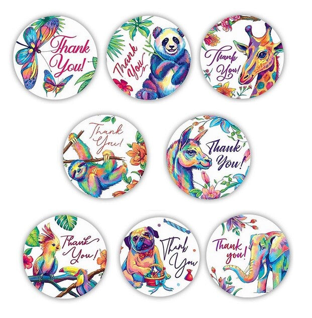 Round Labels 'Thank You' Animals Nature Gift Craft Food Stickers 2.5cm