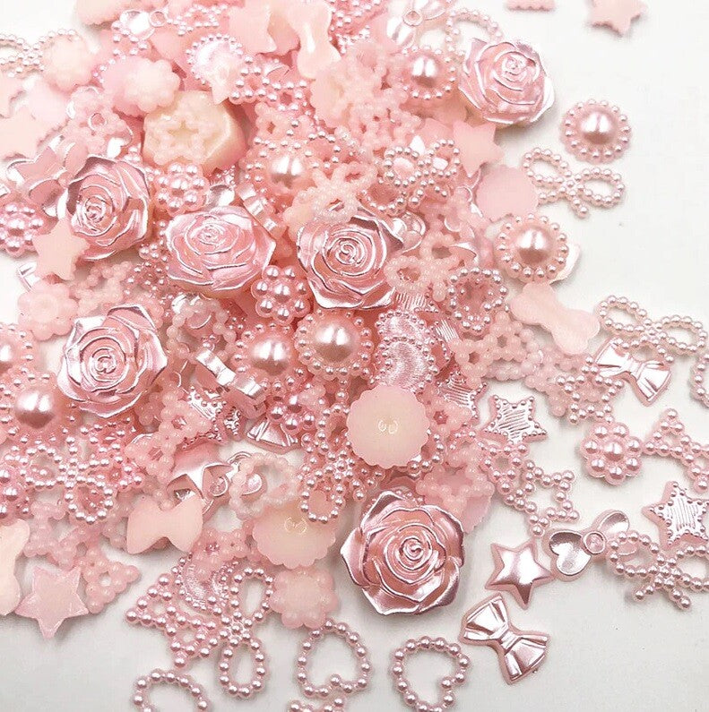 100 x Flatback Mixed Pearl Resin Embellishments Craft Scrapbook Decoupage - Baby Pink