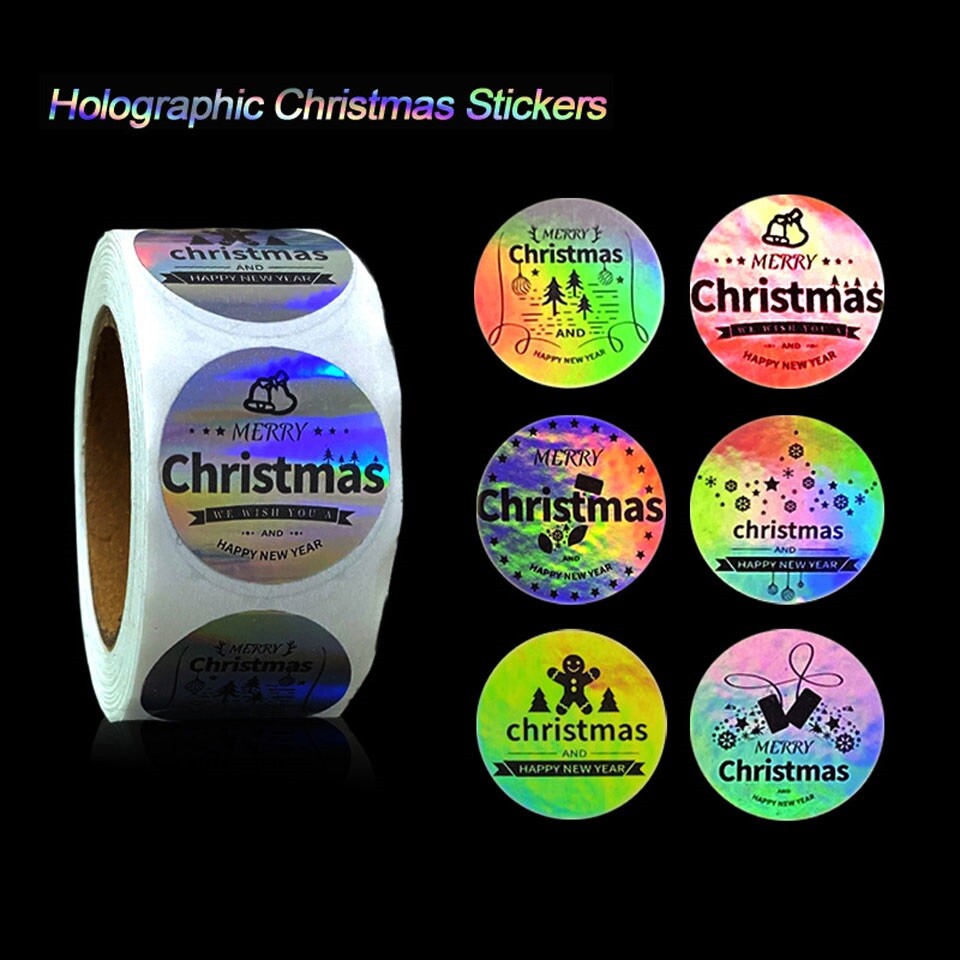 Merry Christmas Xmas Hologram Labels Stickers Gift Craft Sticker 2.5cm