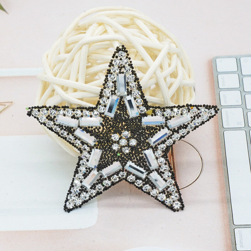 Rhinestone Embellished Star Patch Iron on Glitter Patches Space Hotfix 5.5cm - Black