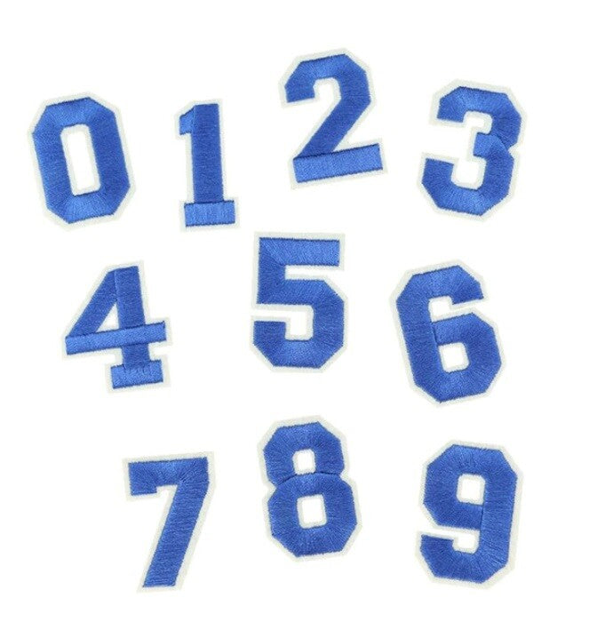 Number Patch Iron or Sew on Numbers Varsity Patches Customise Clothing 5x3cm - Blue