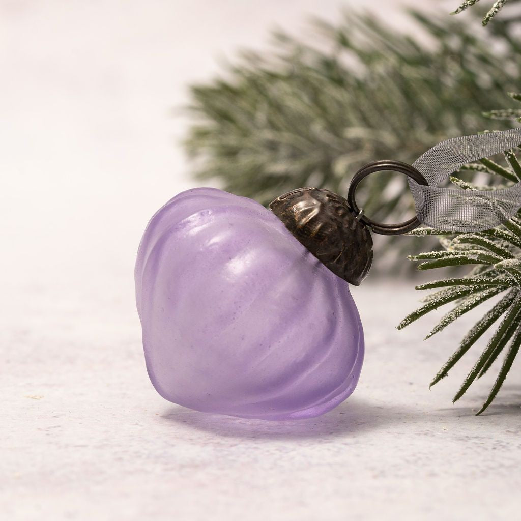 6 Pack Small Glass Handcrafted Baubles Premium Traditional Christmas Tree Craft - 5 Lavender Frosted Lantern (Set of 5)