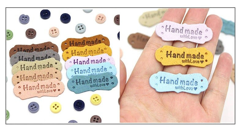 Faux Suede Leather Labels Hand Made with Love Clothing Tag Label Tags 41x16mm