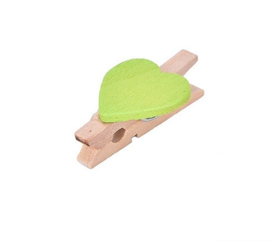 Mini Wooden Pegs with Colour Hearts Craft Wedding Photo Clips Wood 3x1.7cm - Light Green