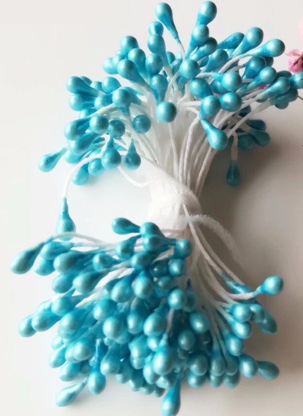 Artificial Flower Stamen Double Head Eco Friendly Wedding Floral Craft - 3mm - Light Blue