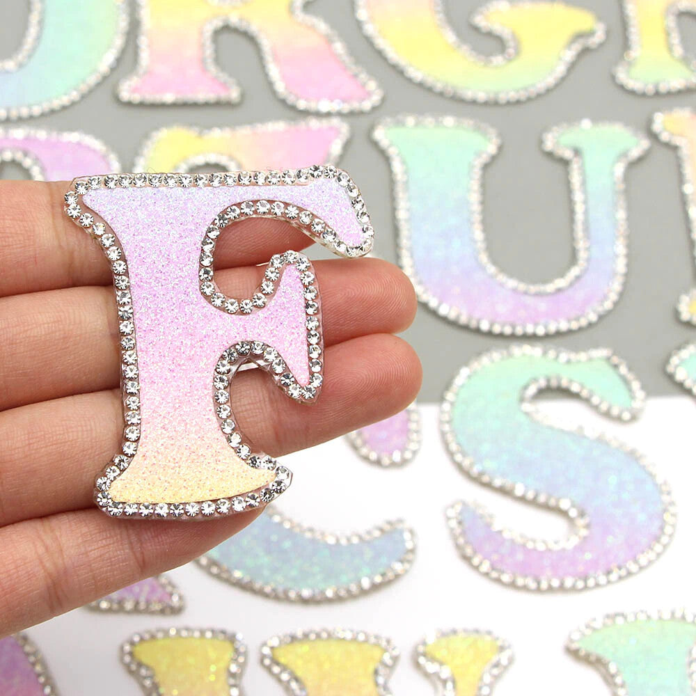 3D Multicoloured Pink Gold Glitter Letter Patch Iron on Alphabet Patches 5cm
