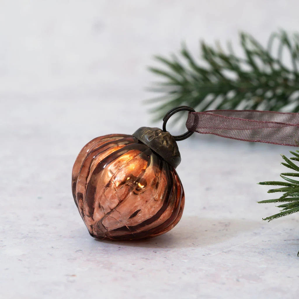 6 Pack Small Glass Handcrafted Baubles Premium Traditional Christmas Tree Craft - Set of 6 Russet Crackle Lanterns