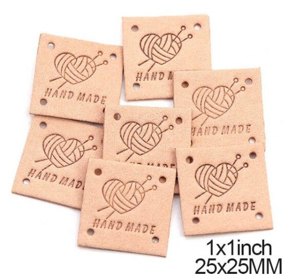 Faux Suede Leather Labels Hand Made Knit Design Clothing Tag Label Tags 25x25mm - Design 9