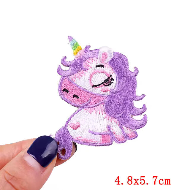 Unicorn Patch Rainbow Embroidered Iron on Sew on Patches Clothing Applique - Lilac Unicorn