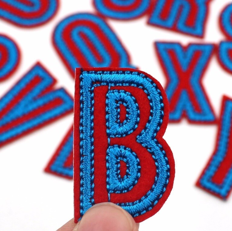 Blue & Red Letter Patch Iron or Sew on Alphabet Embroidery Customise Clothing