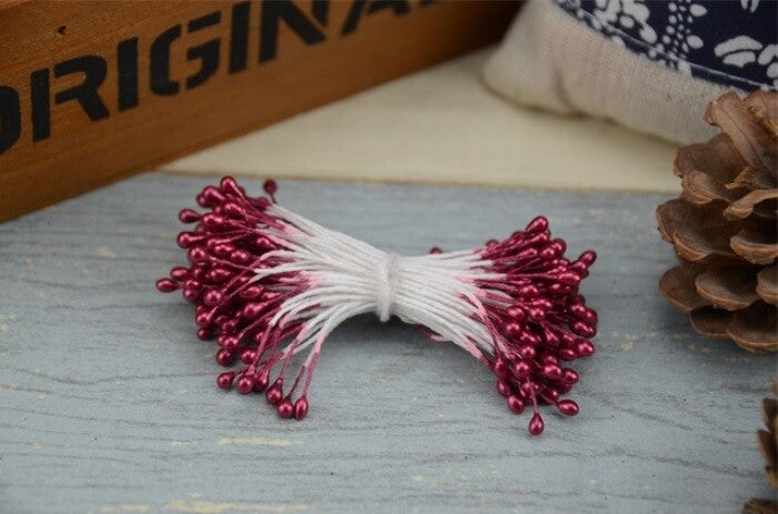 Artificial Flower Stamen Double Head Eco Friendly Wedding Floral Craft - 3mm - Wine Red