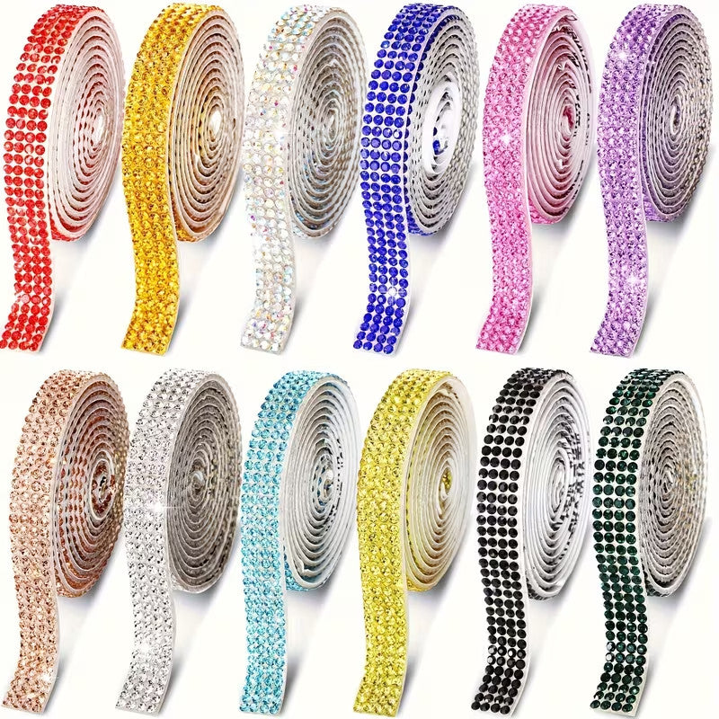 Rhinestone Self Adhesive Tape Border Craft Sticker Strip Roll W 1cm L 91cm