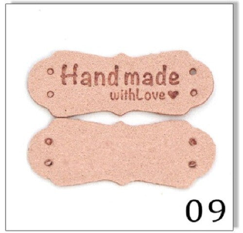 Faux Suede Leather Labels Hand Made with Love Clothing Tag Label Tags 41x16mm - Design 9