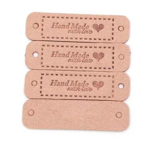 Faux Suede Leather Labels HAND MADE WITH LOVE Clothing Tag Label Tags 15x56mm - Design 9