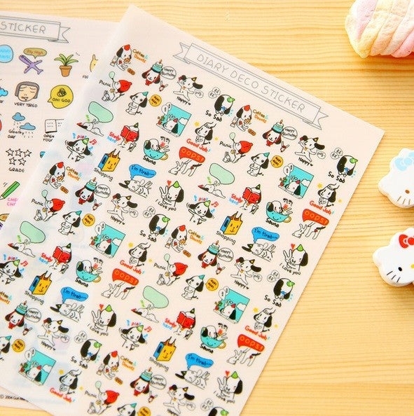 4 Sheets Dog Diary Decoration Sticker Cute Cartoon Stickers Label Kawaii