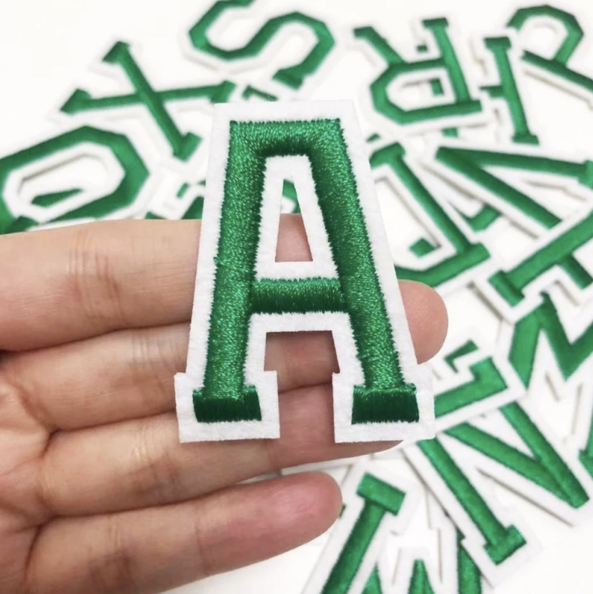 Green Letter Patch Iron or Sew on Alphabet Embroidery Customise Clothing