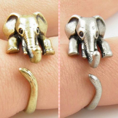 Elephant Festival Boho Retro Animal Adjustable Wrap Finger Ring & Gift Bag