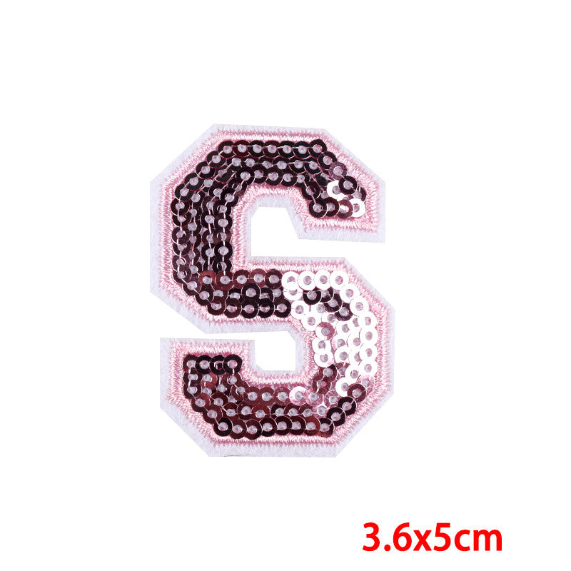 Pink Sequins Varsity Letter Patch Iron or Sew on Alphabet Customise Clothing 5cm