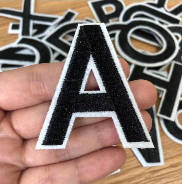 Letter Patch Iron on Sew on Alphabet Embroidered Patches Black White Red Pink - Black