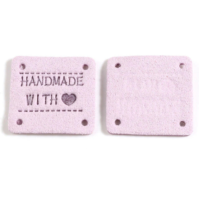 Faux Suede Labels Handmade with Love Square Clothing Tag Label Tags 25x25mm - Design 3