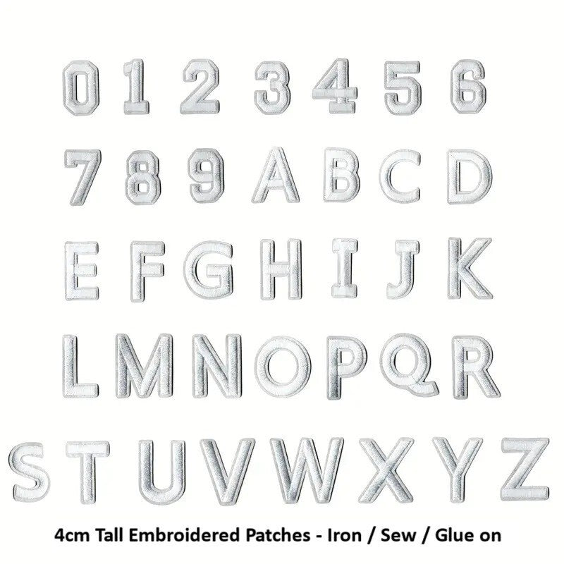 White Letter Number Patch Iron on Sew on Alphabet Embroidered Letters Patches