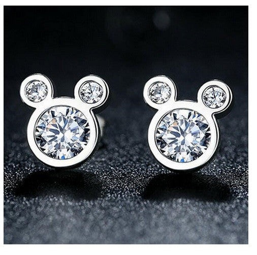 CZ Crystal Clear & Pink Mouse Ears Stud Earrings 8x8mm & Gift Box - Clear