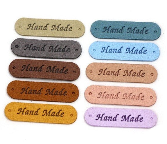 Faux Suede Leather Labels Hand Made with Love Clothing Tag Label Tags 13x45mm