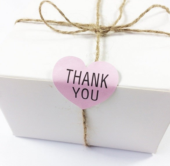 Heart Paper Labels Thank You Gift Craft Stickers Seals Pink With Black Text 35mm