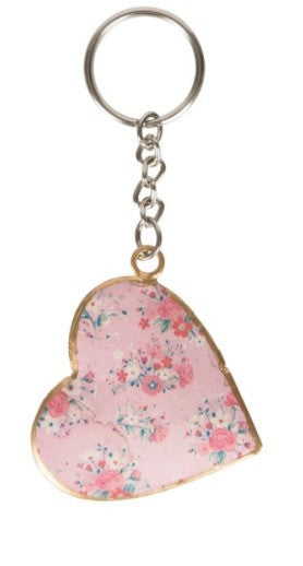 Vintage Floral Heart Victorian Fairy Keyring Various Designs Key Ring - Pink Floral Heart