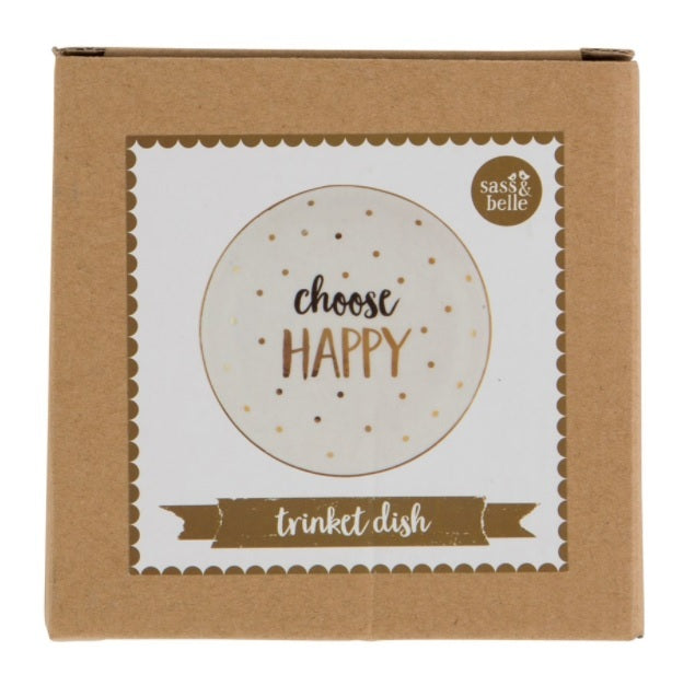 CHOOSE HAPPY CERAMIC TRINKET DISH METALLIC MONOCHROME GIFT