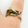 Elephant Festival Boho Retro Animal Adjustable Wrap Finger Ring & Gift Bag - Antique Gold