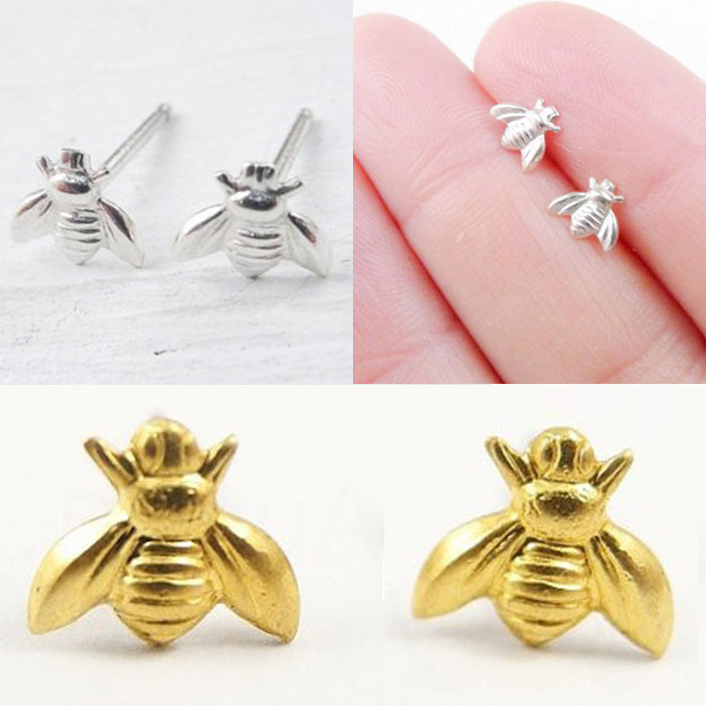 Cute Tiny Honey Bee Bumblebee Nature Earrings Studs in a Mini Gift Box
